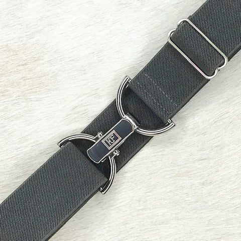 Dark gray elastic belt with 1.5" silver clip buckle by KF Clothing