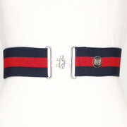 Navy red stripe elastic belt with 2" silver surcingle by KF Clothing
