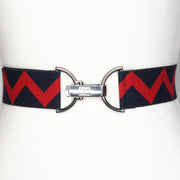 Navy red zig zag elastic belt with 1.5" silver clip clasp by KF Clothing
