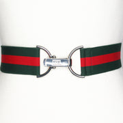 Red green stripe elastic belt with silver clip clasp by KF Clothing