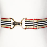 Tan stripe belt with 1.5" gold clip buckle by KF Clothing