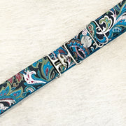 Dark Teal paistey belt with 1.5" silver surcingle buckle by KF Clothing