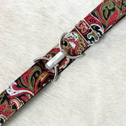 Deep red paisley belt with 1.5" silver clip buckle