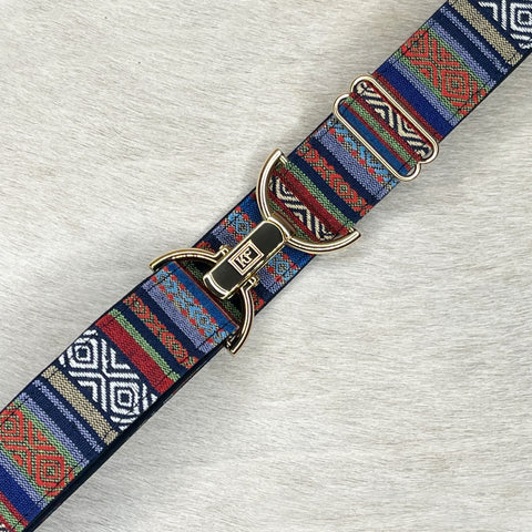 Peruvian blue belt with 1.5" gold clip buckle by KF Clothing
