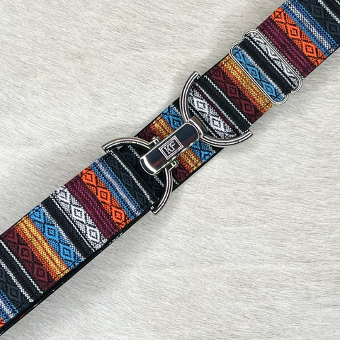 Peruvian multi-color belt with 1.5" silver clip buckle by KF Clothing