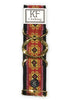Red flourish patterned adjustable belt with gold interlocking buckle by KF Clothing