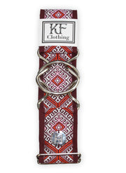Pink aztec fabric belt with 2" silver interlocking buckle by KF Clothing