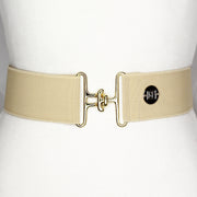 Beige elastic belt with 2" gold surcingle buckle by KF Clothing