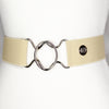 Beige elastic belt with 2" silver interlocking buckle by KF Clothing