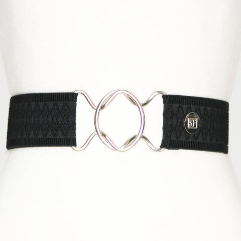 Black diamond elastic adjustable belt with 2" silver interlocking buckle by KF Clothing