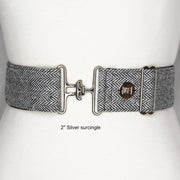 Black Herringbone belt with 2" silver surcingle buckle by KF Clothing