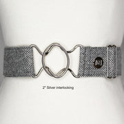 Black Herringbone belt with 2" silver interlocking buckle by KF Clothing