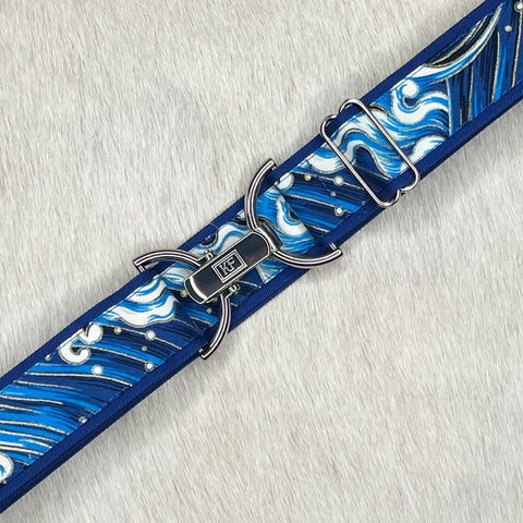 Blue waves belt with 1.5" silver clip buckle by KF Clothing