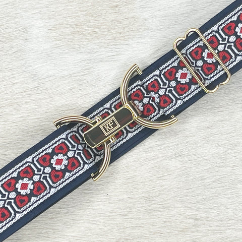 Boxed flower belt with 1.5" gold clip buckle by KF Clothing