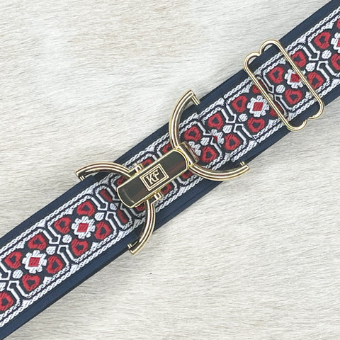 Boxed flower belt with 1.5" gold clip buckle by KF Clothing