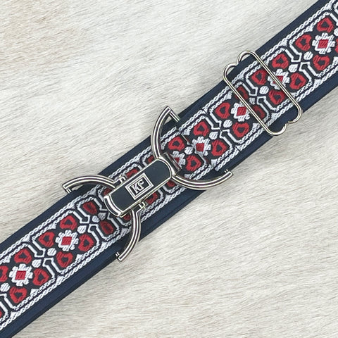 Boxed flower belt with 1.5" silver clip buckle by KF Clothing