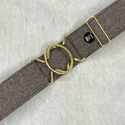 Brown Herringbone belt with 2" gold interlocking clasp by KF Clothing