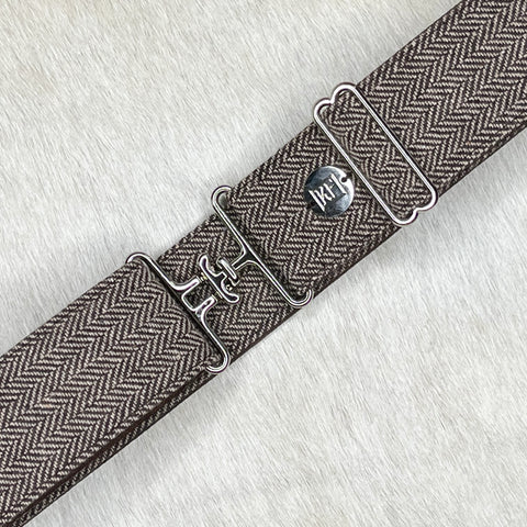 Brown Herringbone belt with 2" silver surcingle clasp by KF Clothing