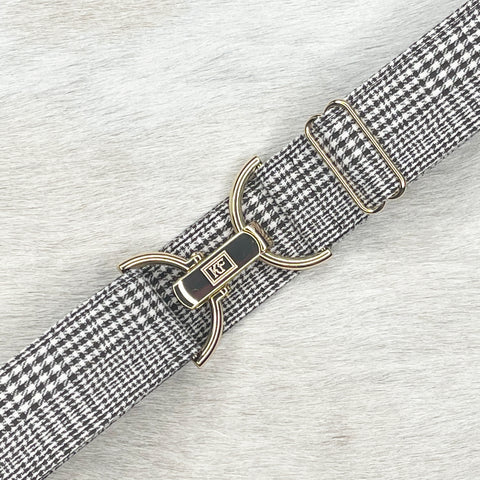 Brown plaid belt with 1.5" gold clip buckle by KF Clothing