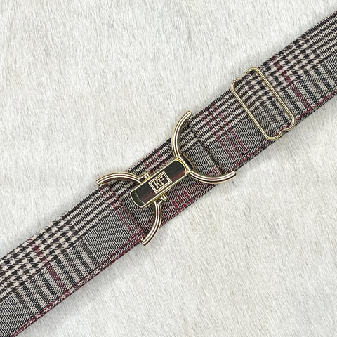 Brown tartan belt with 1.5" gold clip buckle by KF Clothing