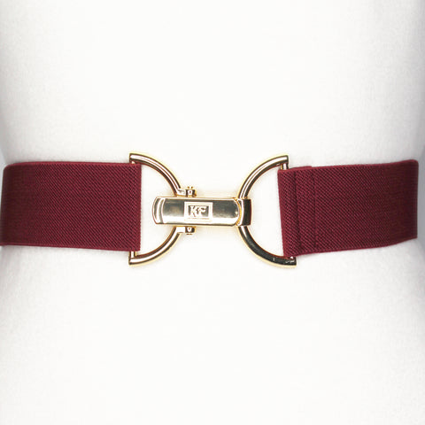 Burgundy elastic belt with 1.5" gold clip clasp by KF Clothing
