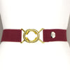 Burgundy elastic belt with 1.5" bright gold interlocking clasp by KF Clothing