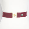 Burgundy elastic belt with 1.5" gold surcingle buckle by KF Clothing 