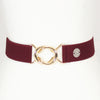 Burgundy elastic belt with 1.5" gold interlocking clasp by KF Clothing