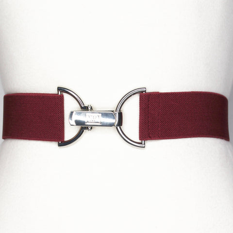 Burgundy elastic belt with 1.5" silver clip clasp by KF Clothing