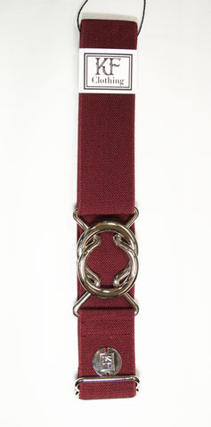 Burgundy elastic belt with 1.5" silver interlocking clasp by KF Clothing