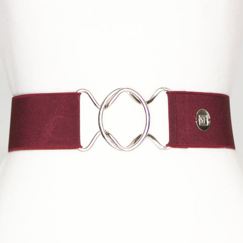 Burgundy elastic belt with 2" silver interlocking clasp by KF Clothing