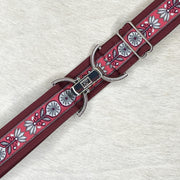 Burgundy flowers belt with 1.5" silver clip buckle by KF Clothing