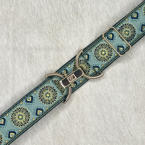 Dahlia belt in green with 1.5" Gold clip clasp by KF Clothing