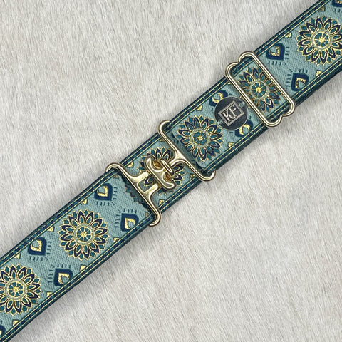 Dahlia belt in green with 1.5" Gold surcingle clasp by KF Clothing