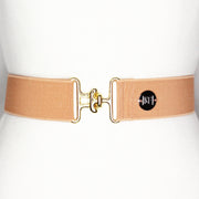 Dark blush elastic belt with 1.5" gold surcingle buckle by KF Clothing