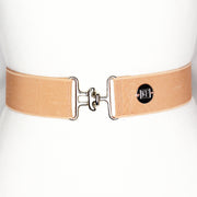 Dark blush elastic belt with 1.5" silver surcingle buckle by KF Clothing