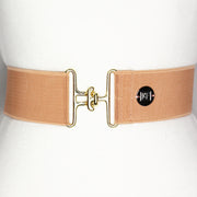 Dark blush elastic belt with 2" gold surcingle buckle by KF Clothing