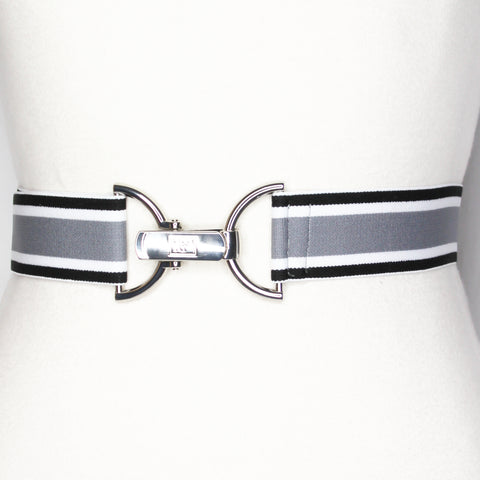 Gray black white stripe elastic belt with 1.5" clip buckle by KF Clothing