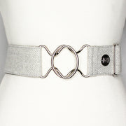 Gray herringbone belt with 2" silver interlocking buckle by KF Clothing