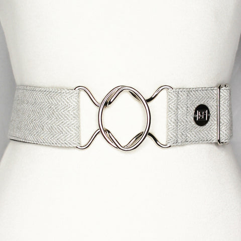Gray herringbone belt with 2" silver interlocking buckle by KF Clothing