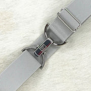 Light gray elastic adjustable belt with 1.5" silver clip buckle by KF Clothing