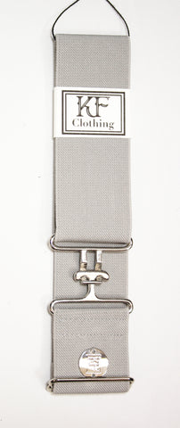 Light gray elastic adjustable belt with 2" silver surcingle buckle by KF Clothing