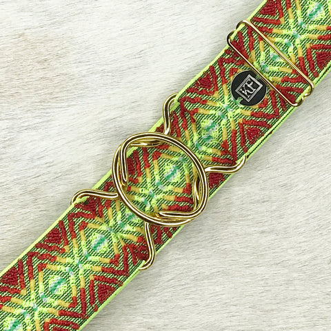 Lime Ladder elastic belt with 2" gold interlocking buckle by KF Clothing