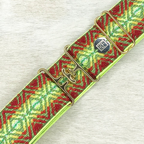 Lime Ladder elastic belt with 2" gold surcingle buckle by KF Clothing