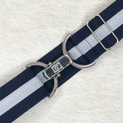 Navy gray stripe elastic belt with 1.5" Silver clip buckle by KF Clothing