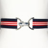 Navy red & white elastic belt with 1.5" silver clip clasp by KF Clothing