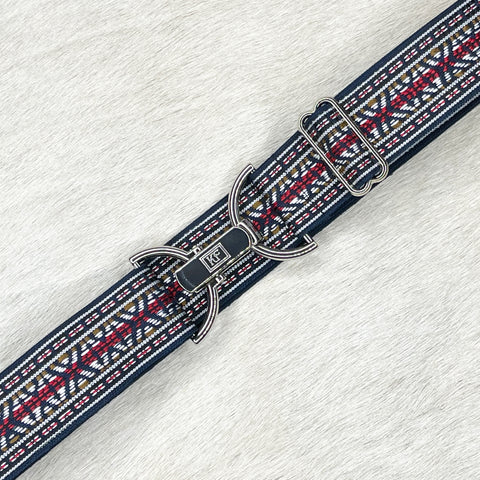 Navy guitar strap belt with 1.5" silver clip buckle by KF Clothing