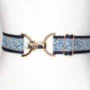 Navy paisley belt with 1.5" gold clip buckle by KF Clothing