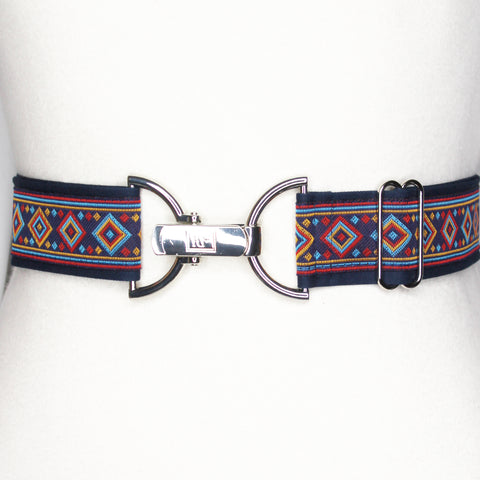 Navy red diamond belt with 1.5" silver clip buckle by KF Clothing
