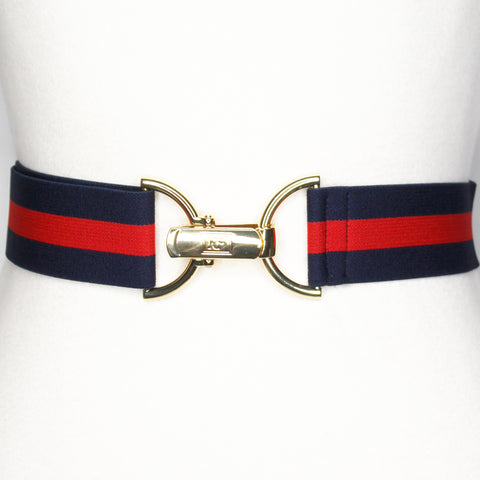 Navy red elastic belt with 1.5" gold clip clasp by KF Clothing
